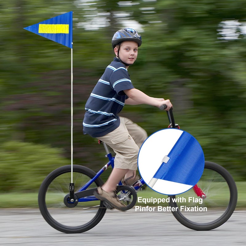Acrebow Bike Safety Flag with Pole 2 Sets, 6-Foot Adjustable Height Sturdy Fiberglass Tear-Resistant Waterproof Safety Flag Blue - Image 5